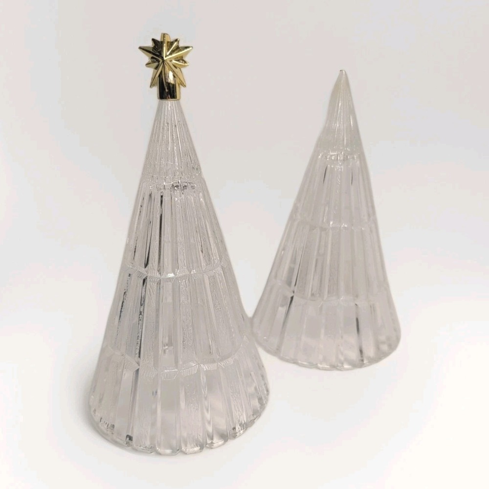 Vintage Art Glass Stripe Pattern Christmas Tree 8" Silvestri Crystal Tree Set 2